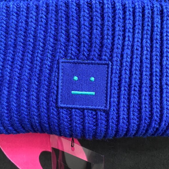 Acne Studios Blue Embroidered Logo Knitted Winter Hat - Picture 4 of 6